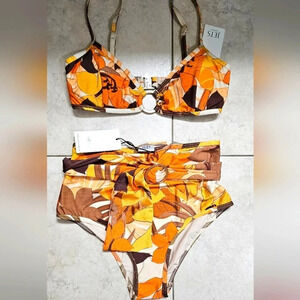 JETS Australia Swimsuit Set High Waist Bottom Padded Bikini Tropical Latt size 6